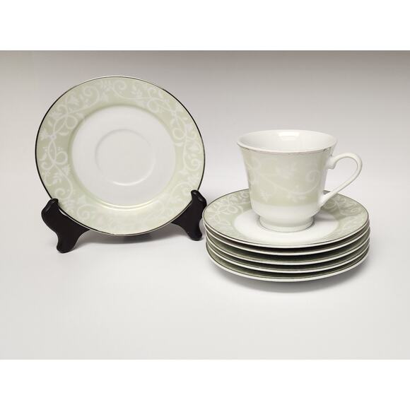 JCPenney Chris Madden Chambour Green White Silver Cup & Saucer/ Platter - Picture 7 of 11